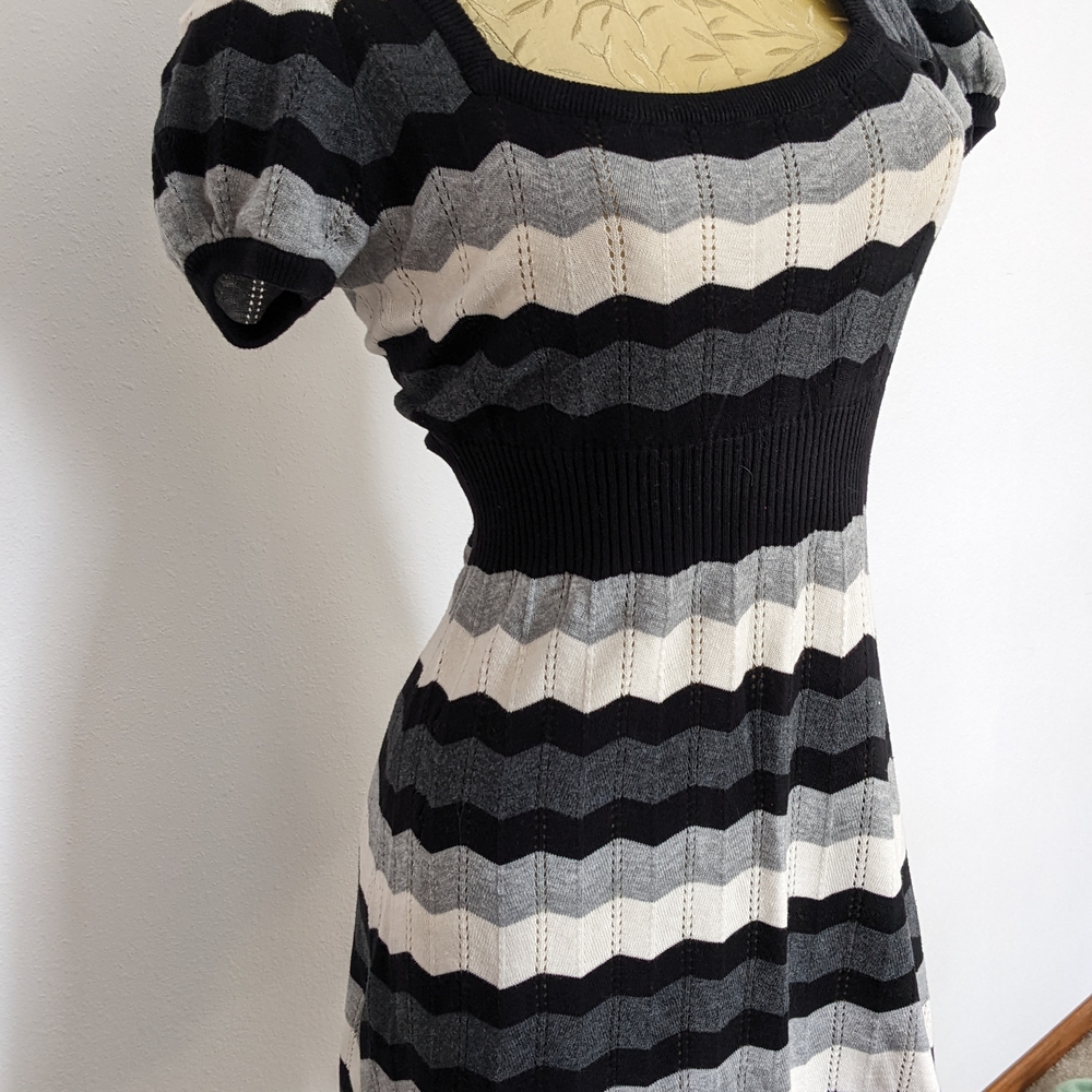 H&M Black and Gray Striped Midi Dress